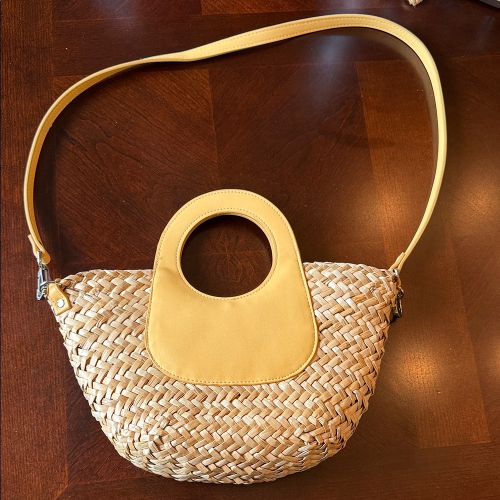 Mango MNG Straw Woven Basket Bag Yellow Crossbody Mini Tote NWOT - Picture 3 of 16